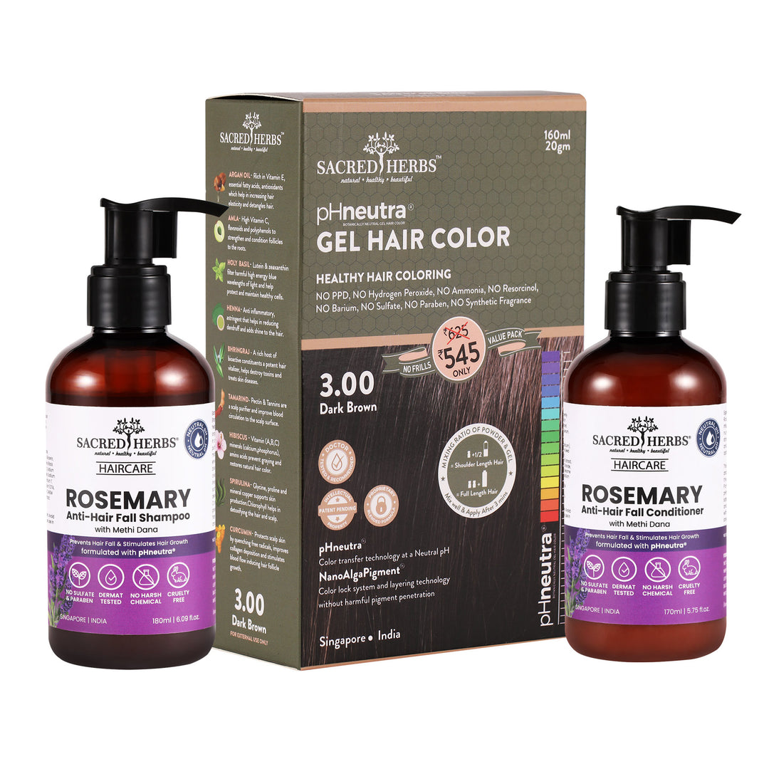 sacred herbs Rosemary Methi Dana Hair Care : Complete Hair Color Value Pack