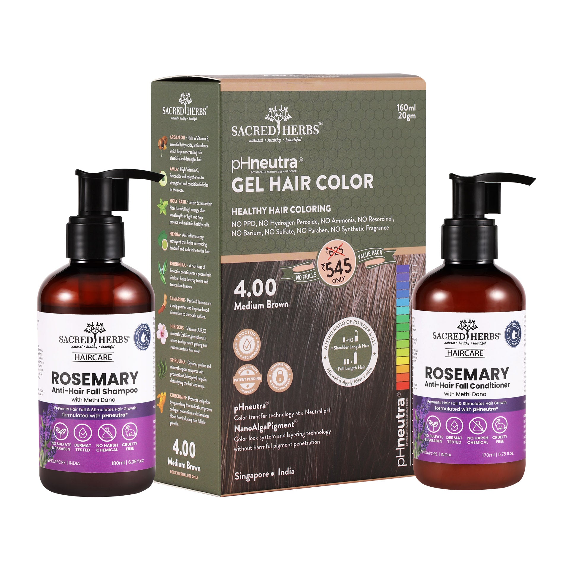sacred herbs Rosemary Methi Dana Hair Care : Complete Hair Color Value Pack